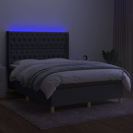 vidaXL Boxspring met matras en LED stof donkergrijs 140x190 cm afbeelding3 - 1