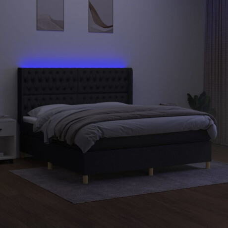 vidaXL Boxspring met matras en LED stof zwart 160x200 cm afbeelding3 - 1