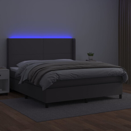 vidaXL Boxspring met matras en LED kunstleer grijs 160x200 cm afbeelding3 - 1