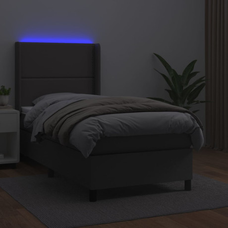 vidaXL Boxspring met matras en LED kunstleer grijs 80x200 cm afbeelding3 - 1
