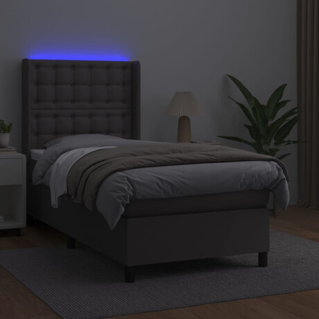 vidaXL Boxspring met matras en LED kunstleer grijs 80x200 cm afbeelding3 - 1