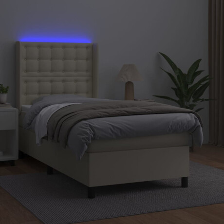 vidaXL Boxspring met matras en LED kunstleer crèmekleurig 100x200 cm afbeelding3 - 1