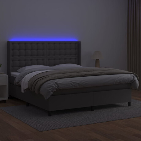 vidaXL Boxspring met matras en LED kunstleer grijs 160x200 cm afbeelding3 - 1