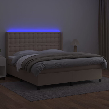 vidaXL Boxspring met matras en LED kunstleer cappuccinokleur 160x200cm afbeelding3 - 1