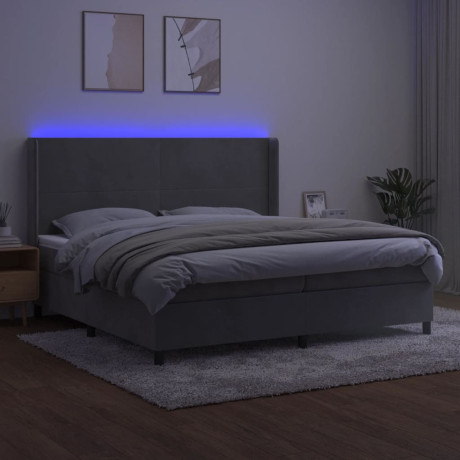 vidaXL Boxspring met matras en LED fluweel lichtgrijs 200x200 cm afbeelding3 - 1