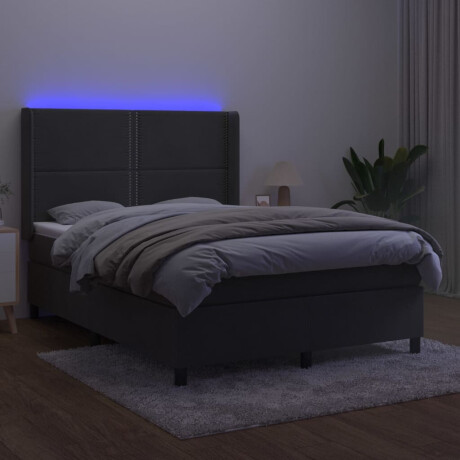 vidaXL Boxspring met matras en LED fluweel donkergrijs 140x190 cm afbeelding3 - 1