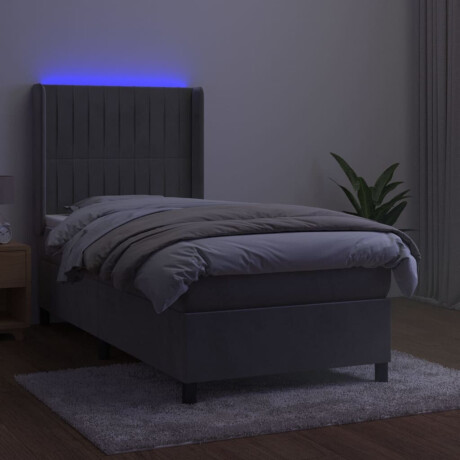vidaXL Boxspring met matras en LED fluweel lichtgrijs 80x200 cm afbeelding3 - 1
