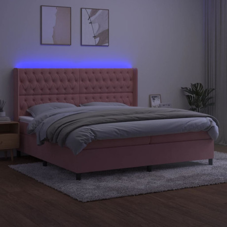 vidaXL Boxspring met matras en LED fluweel roze 200x200 cm afbeelding3 - 1