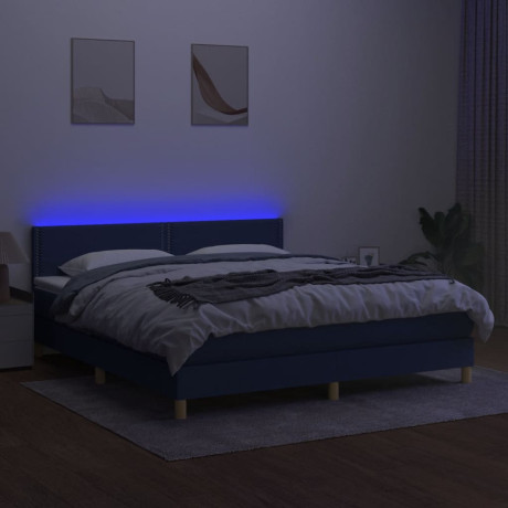 vidaXL Boxspring met matras en LED stof blauw 180x200 cm afbeelding3 - 1