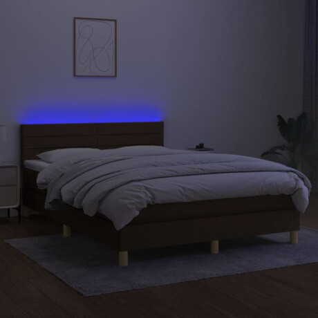 vidaXL Boxspring met matras en LED stof donkerbruin 140x200 cm afbeelding3 - 1