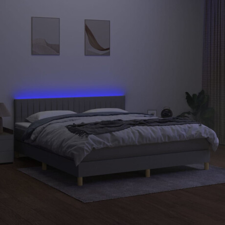 vidaXL Boxspring met matras en LED stof lichtgrijs 180x200 cm afbeelding3 - 1