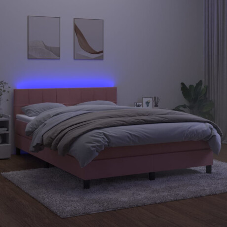 vidaXL Boxspring met matras en LED fluweel roze 140x200 cm afbeelding3 - 1