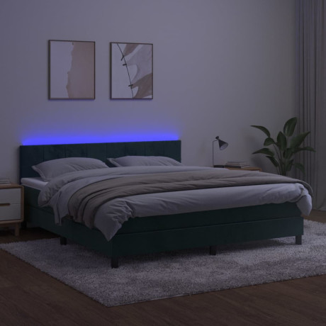 vidaXL Boxspring met matras en LED fluweel donkergroen 160x200 cm afbeelding3 - 1