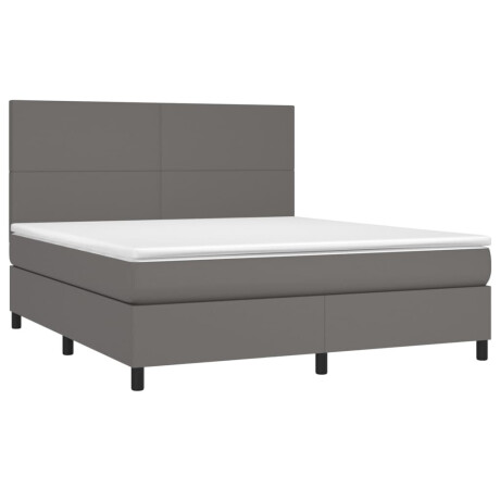 vidaXL Boxspring met matras en LED kunstleer grijs 160x200 cm afbeelding3 - 1