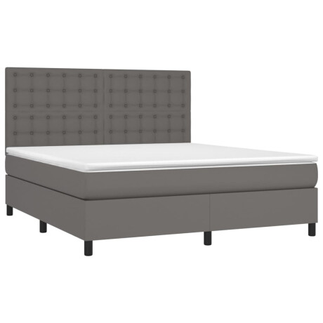 vidaXL Boxspring met matras en LED kunstleer grijs 160x200 cm afbeelding3 - 1