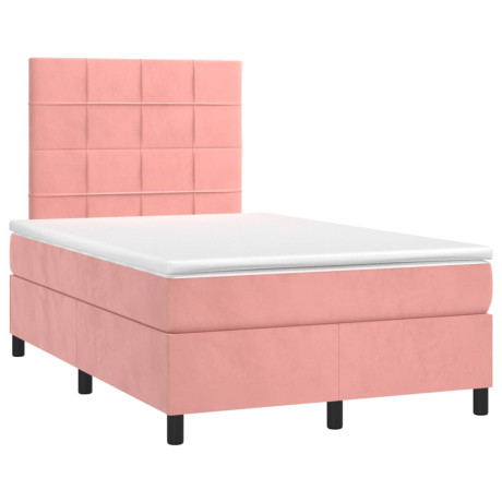 vidaXL Boxspring met matras en LED fluweel roze 120x200 cm afbeelding3 - 1