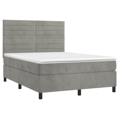 vidaXL Boxspring met matras en LED fluweel lichtgrijs 140x190 cm afbeelding3 - 1