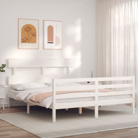 vidaXL Bedframe met hoofdbord massief hout wit 160x200 cm afbeelding3 - 1