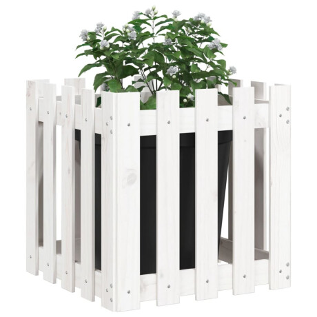 vidaXL Plantenbak met hekontwerp 50x50x50 cm massief grenenhout wit afbeelding3 - 1