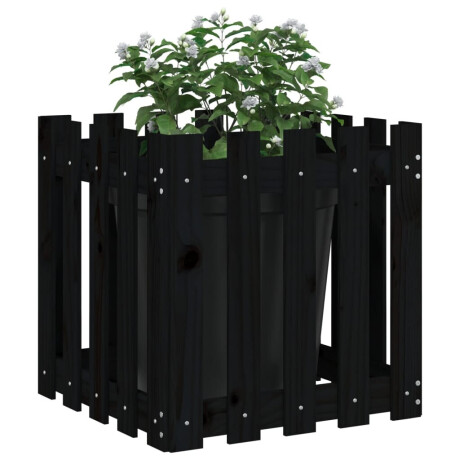 vidaXL Plantenbak met hekontwerp 50x50x50 cm massief grenenhout zwart afbeelding3 - 1