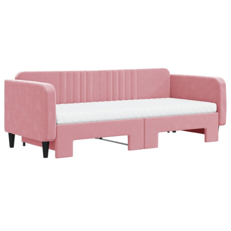 vidaXL Slaapbank onderschuifbed en matrassen 90x200 cm fluweel roze afbeelding3 - 1
