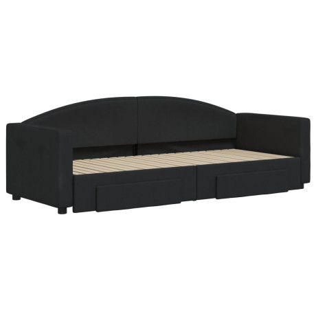 vidaXL Slaapbank met onderschuifbed en lades 80x200 cm stof zwart afbeelding3 - 1
