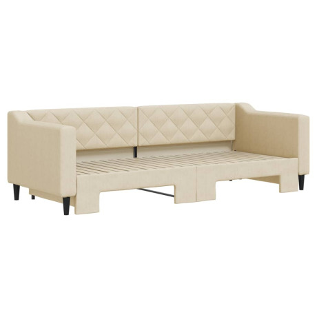 vidaXL Slaapbank met onderschuifbed 80x200 cm stof crèmekleurig afbeelding3 - 1