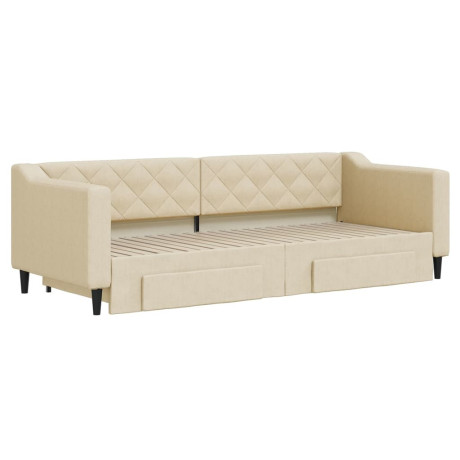 vidaXL Slaapbank met onderschuifbed en lades 80x200 cm stof crèmekleur afbeelding3 - 1