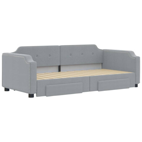 vidaXL Slaapbank met onderschuifbed en lades 90x190 cm stof lichtgrijs afbeelding3 - 1