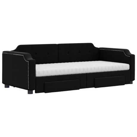 vidaXL Slaapbank met onderschuifbed en lades 100x200 cm stof zwart afbeelding3 - 1