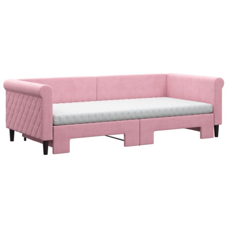 vidaXL Slaapbank onderschuifbed en matrassen 90x200 cm fluweel roze afbeelding3 - 1
