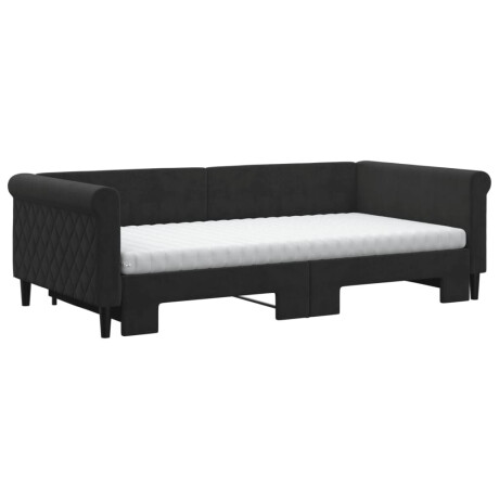 vidaXL Slaapbank onderschuifbed en matrassen 100x200 cm fluweel zwart afbeelding3 - 1