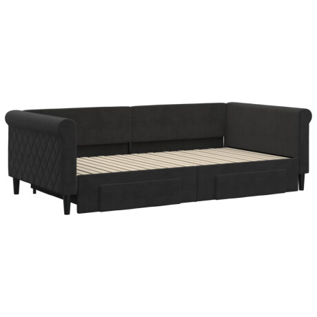 vidaXL Slaapbank met onderschuifbed en lades 100x200 cm fluweel zwart afbeelding3 - 1