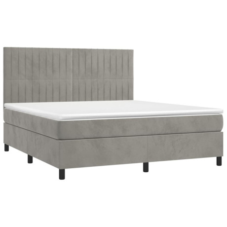 vidaXL Boxspring met matras fluweel lichtgrijs 180x200 cm afbeelding3 - 1