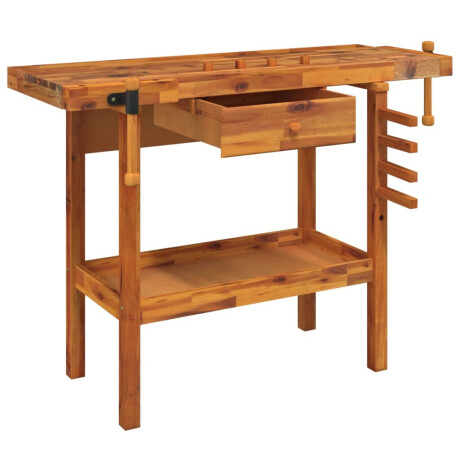 vidaXL Werkbank met lade en bankschroeven 124x52x83 cm massief acaciahout afbeelding3 - 1