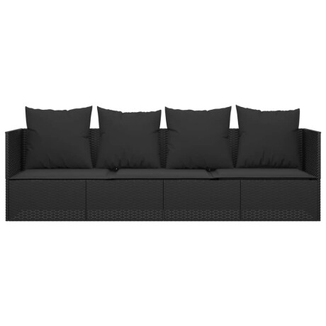 vidaXL Loungebed met kussens poly rattan zwart afbeelding3 - 1