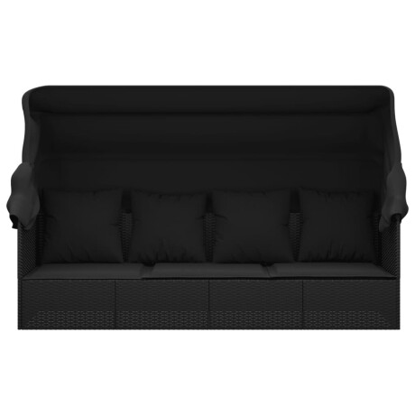 vidaXL Loungebed met luifel en kussens poly rattan zwart afbeelding3 - 1