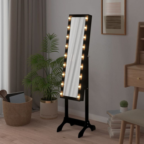 vidaXL Spiegel vrijstaand met LED's 34x37x146 cm zwart afbeelding3 - 1