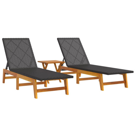 vidaXL 3-delige Loungeset poly rattan en massief acaciahout afbeelding3 - 1