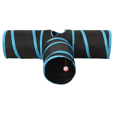 vidaXL Kattentunnel 3-voudig 90 cm polyester zwart en blauw afbeelding3 - 1