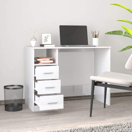 vidaXL Bureau met lades 102x50x76 cm bewerkt hout hoogglans wit afbeelding3 - 1