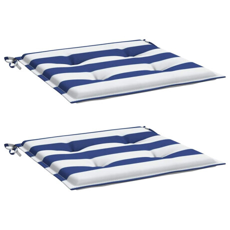 vidaXL Tuinstoelkussens 2 st gestreept 40x40x4 cm stof wit en blauw afbeelding3 - 1
