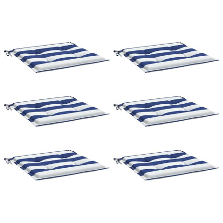 vidaXL Tuinstoelkussens 6 st gestreept 50x50x4 cm stof wit en blauw afbeelding3 - 1