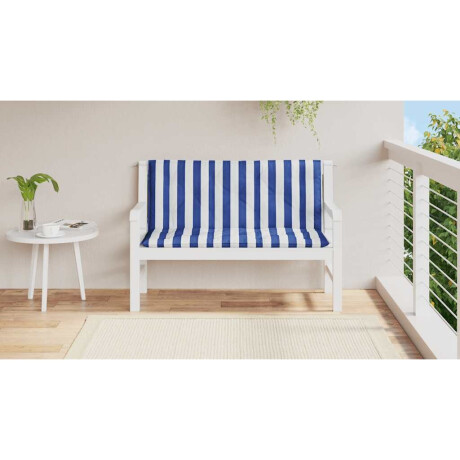 vidaXL Tuinbankkussens 2 st gestreept 120x50x7 cm stof wit en blauw afbeelding3 - 1