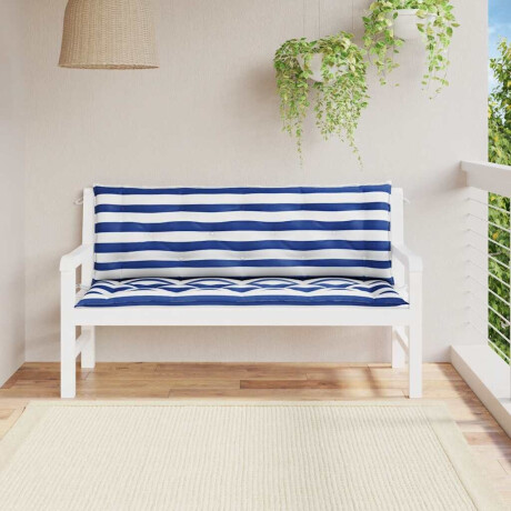 vidaXL Tuinbankkussens 2 st gestreept 150x50x7 cm stof wit en blauw afbeelding3 - 1