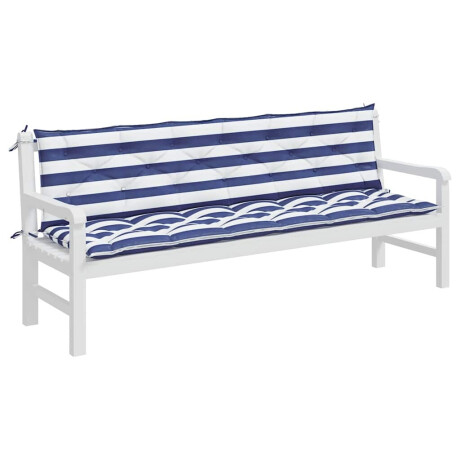 vidaXL Tuinbankkussens 2 st gestreept 200x50x7 cm stof wit en blauw afbeelding3 - 1