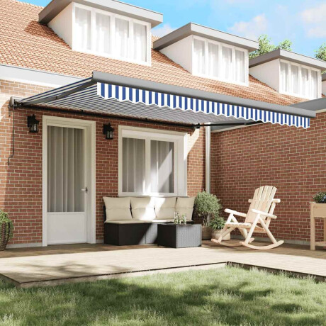vidaXL Luifel uittrekbaar 4x3 m stof en aluminium blauw en wit afbeelding3 - 1
