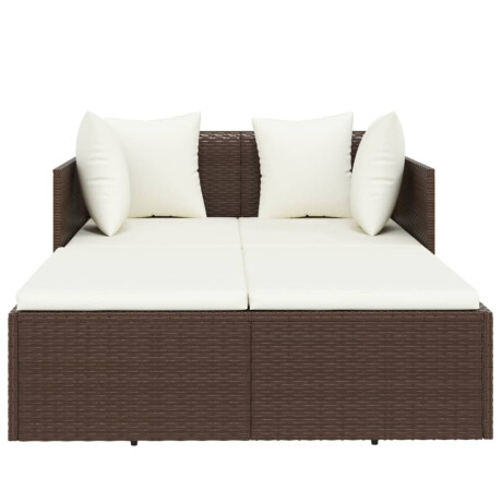 vidaXL Ligbed met kussens 182x118x63 cm poly rattan bruin afbeelding3 - 1