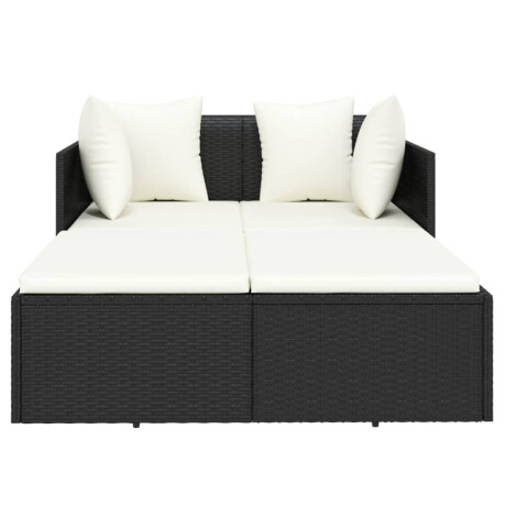 vidaXL Ligbed met kussens 182x118x63 cm poly rattan zwart afbeelding3 - 1
