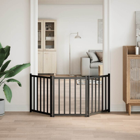 vidaXL Hondenhek inklapbaar 3 panelen 150 cm massief vurenhout zwart afbeelding3 - 1